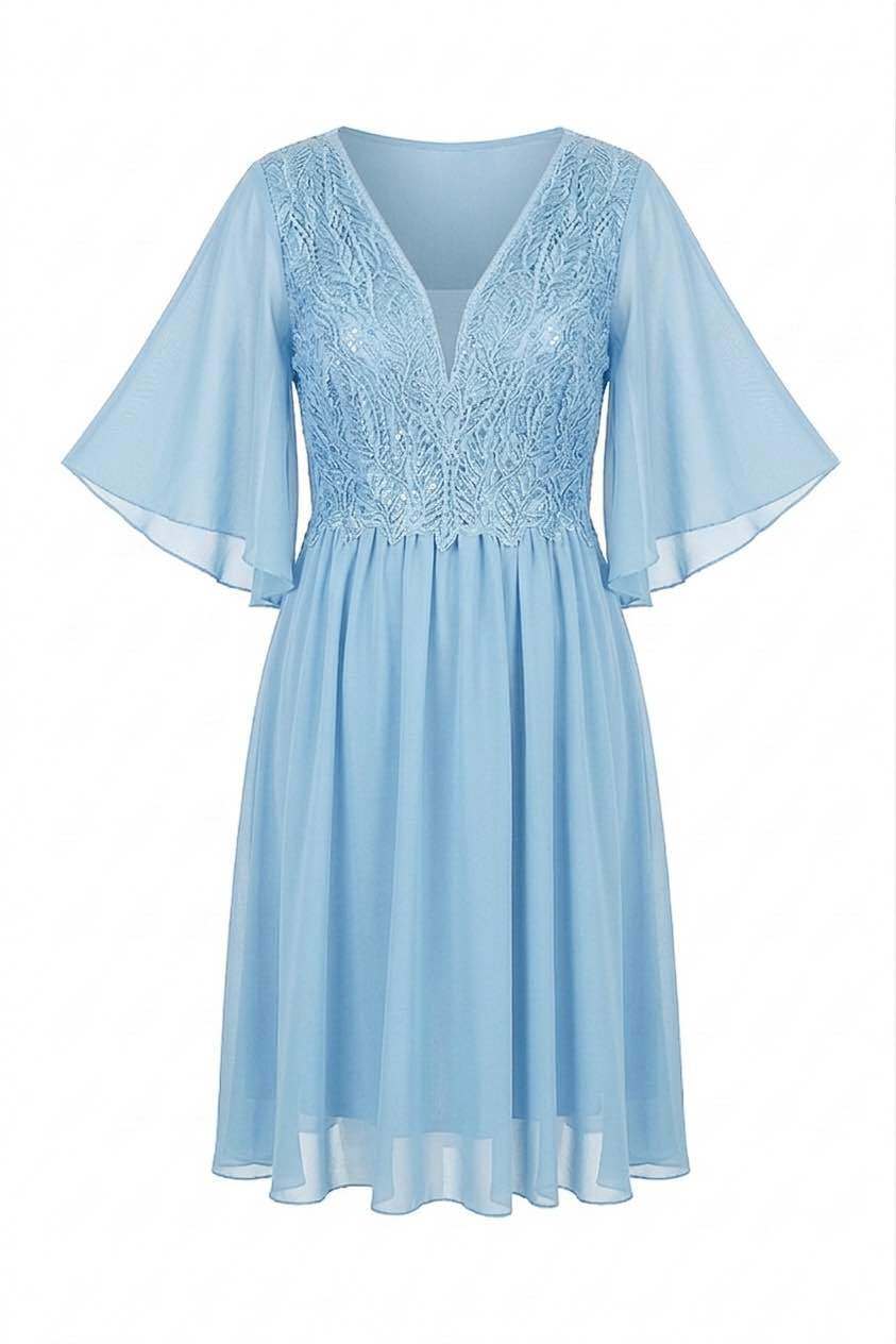 Wholesaler BEHOO - Curvy Women's Chiffon Dress with Lace and V-Neck