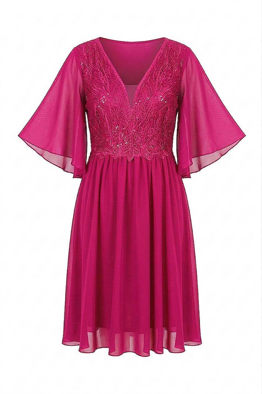 Wholesaler BEHOO - Curvy Women's Chiffon Dress with Lace and V-Neck