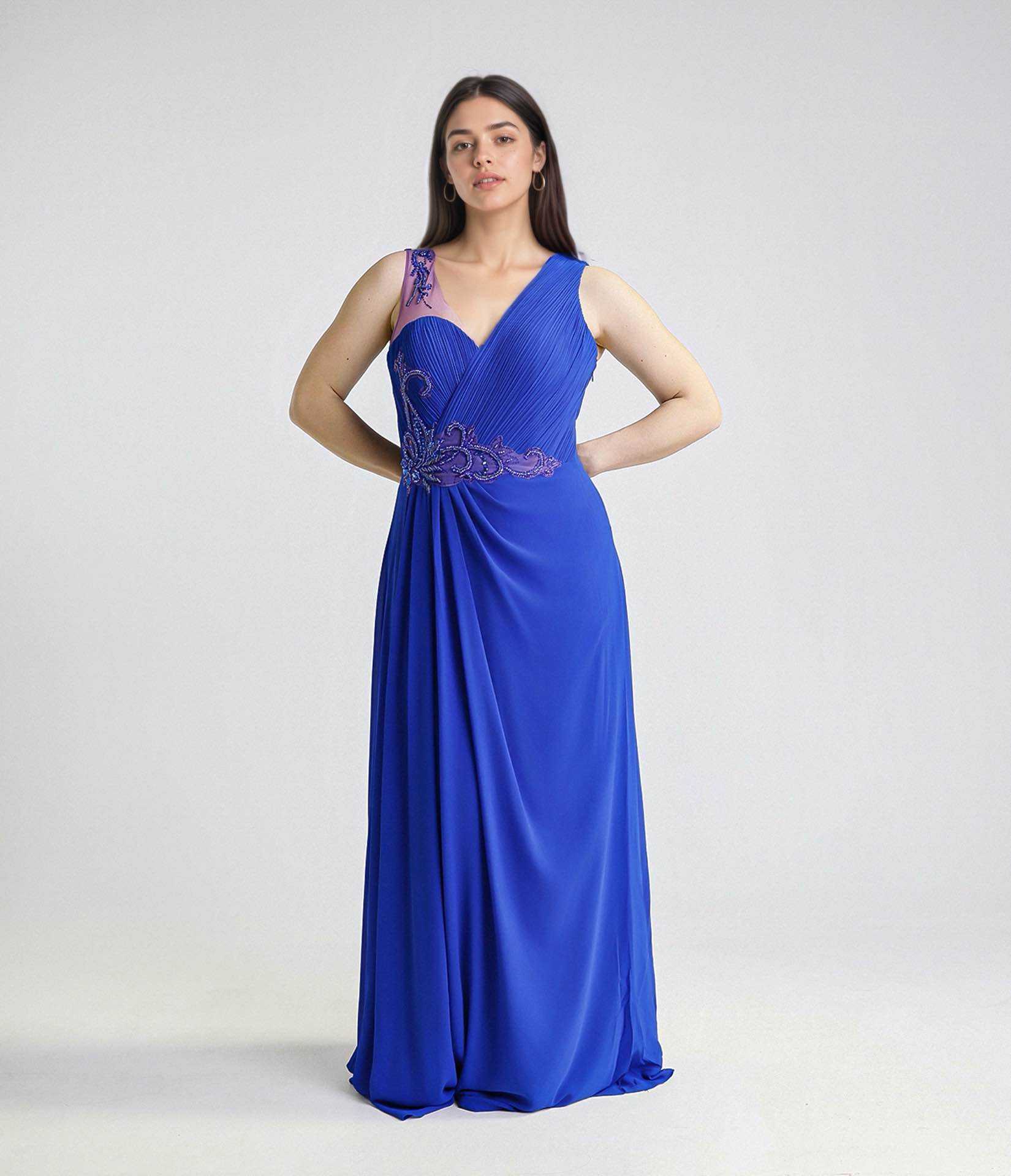 Grossiste BEHOO - Robe Longue Élégante Femme, Broderies de Perles et Chiffon Plissé, Robe de Cérémonie et Soirée