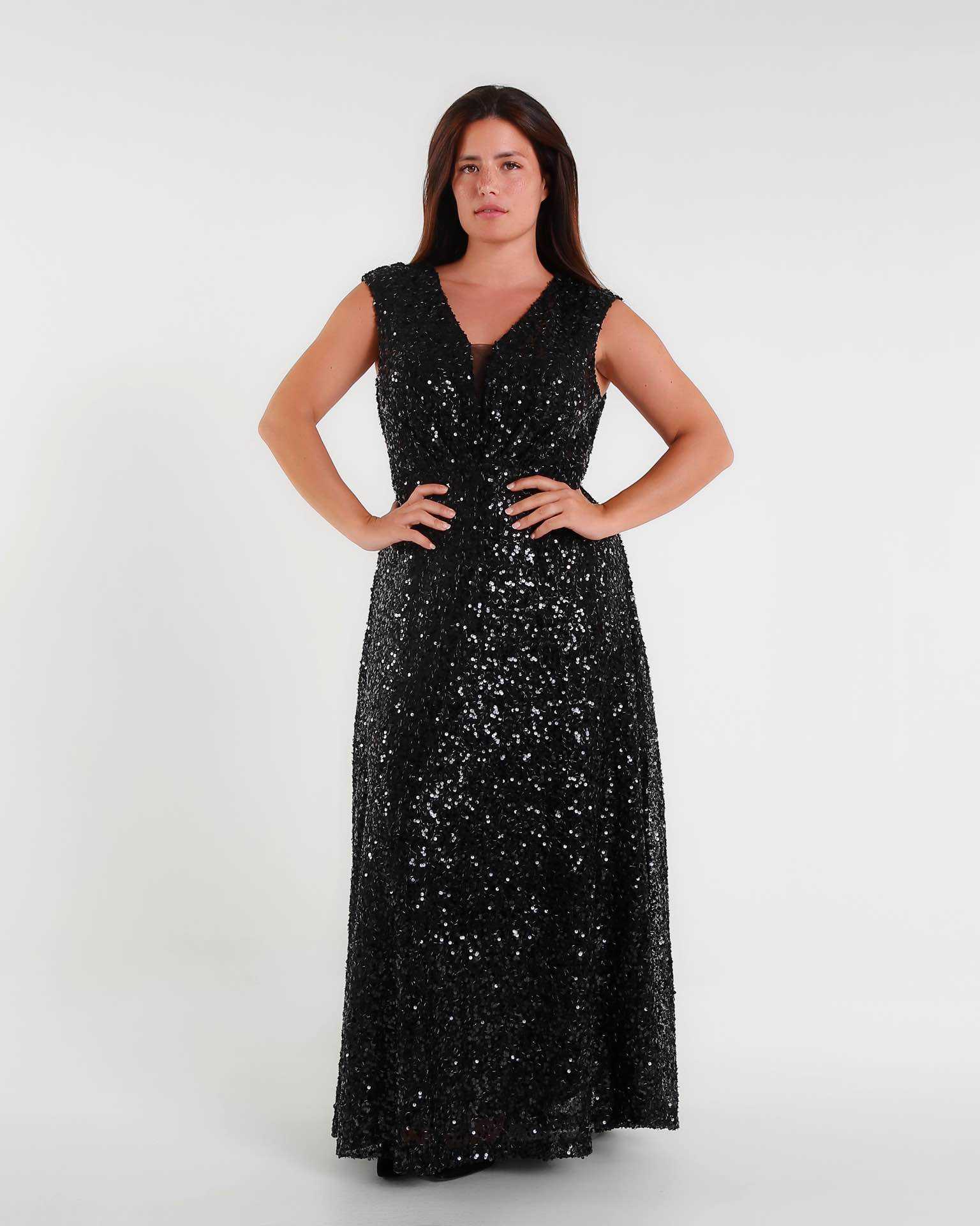 Grossiste BEHOO - Robe longue femme grande taille avec paillettes et décolleté en V