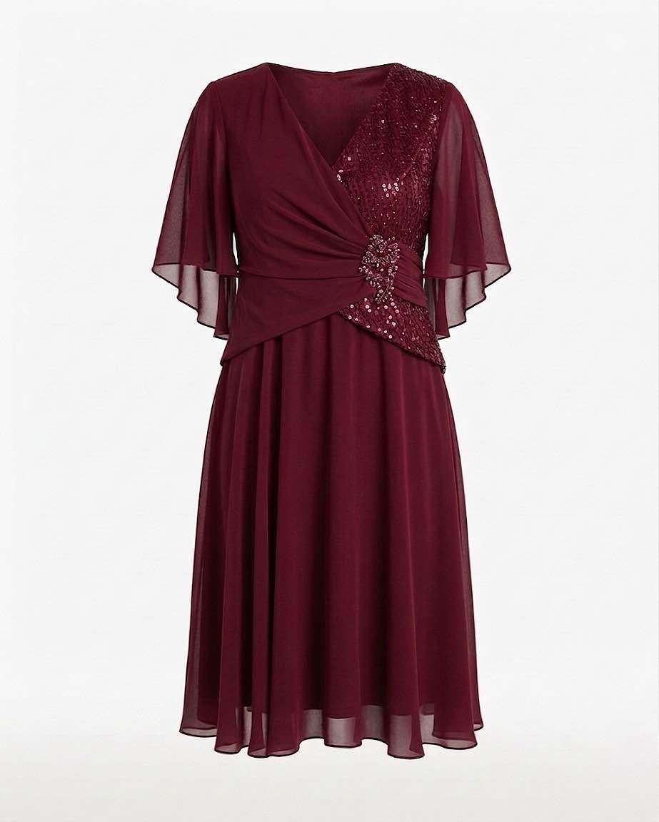 Wholesaler BEHOO - Elegant Women's Midi Dress with Sequins and Cape