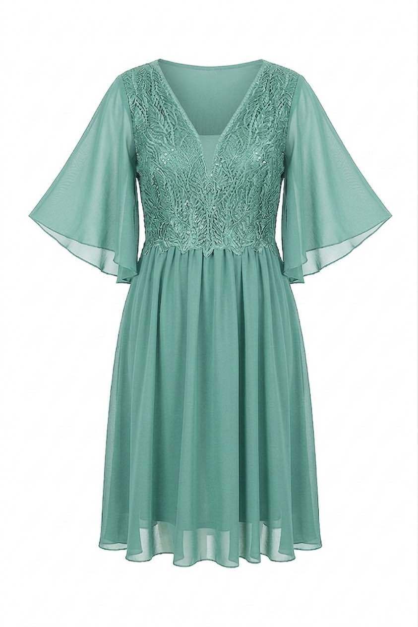 Wholesaler BEHOO - Curvy Women's Chiffon Dress with Lace and V-Neck