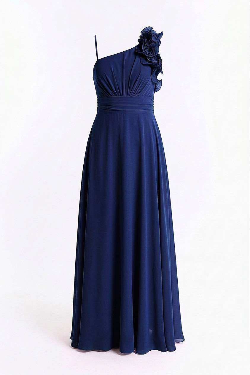 Wholesaler BEHOO - Women's long one-shoulder dress with 3D flowers and bow