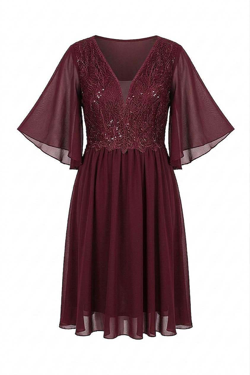 Wholesaler BEHOO - Curvy Women's Chiffon Dress with Lace and V-Neck