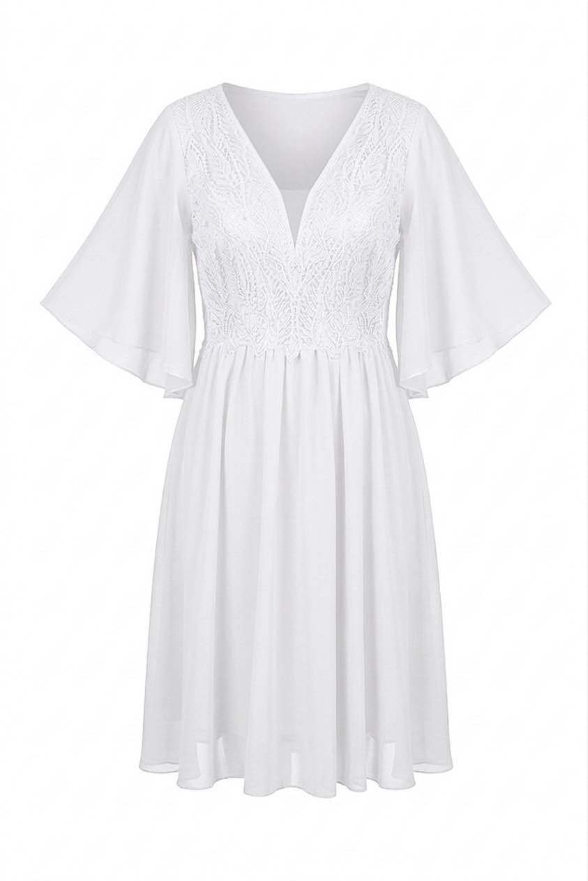 Wholesaler BEHOO - Curvy Women's Chiffon Dress with Lace and V-Neck