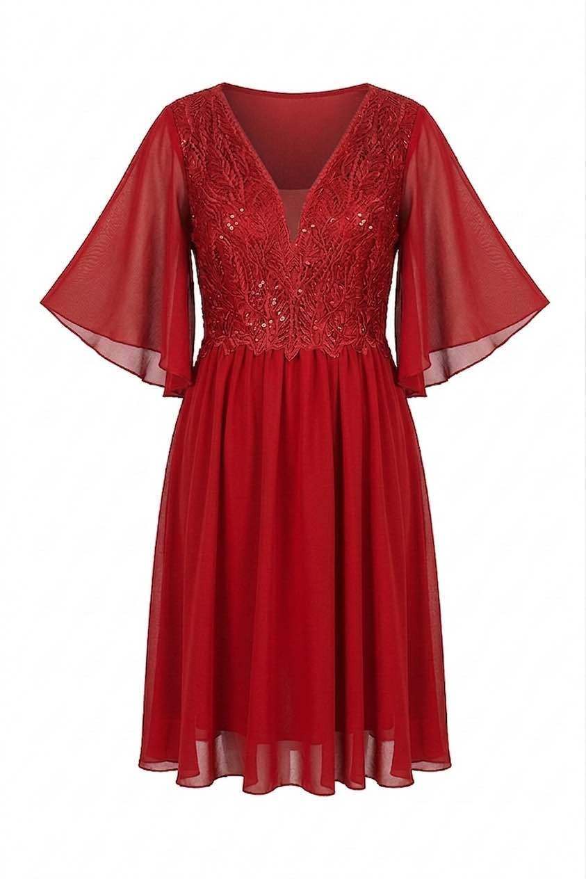 Wholesaler BEHOO - Curvy Women's Chiffon Dress with Lace and V-Neck