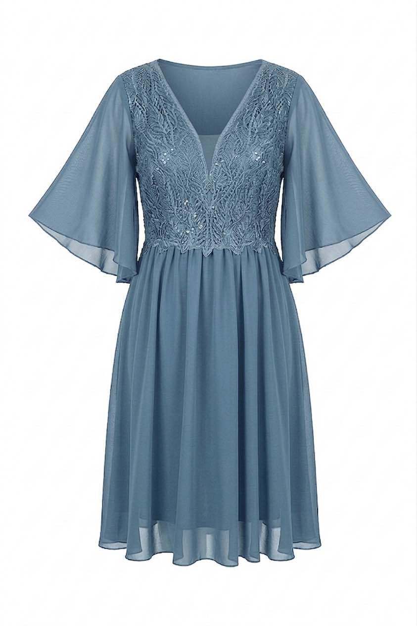 Wholesaler BEHOO - Curvy Women's Chiffon Dress with Lace and V-Neck