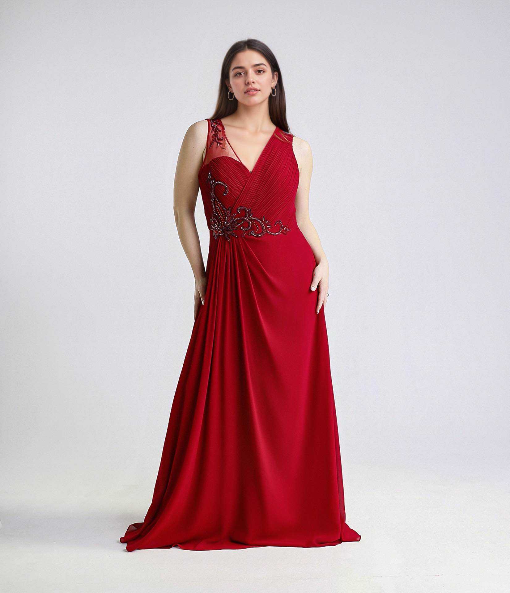 Grossiste BEHOO - Robe Longue Élégante Femme, Broderies de Perles et Chiffon Plissé, Robe de Cérémonie et Soirée