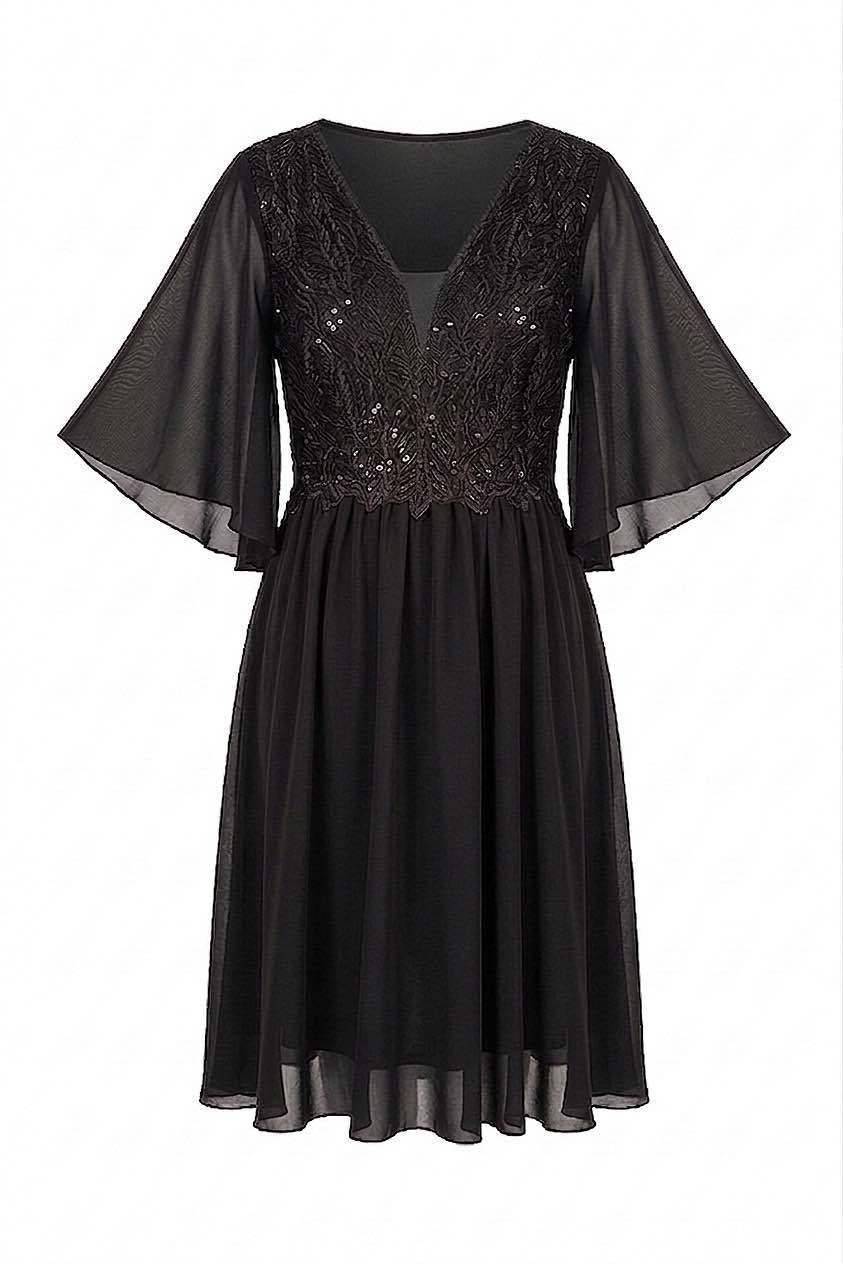Wholesaler BEHOO - Curvy Women's Chiffon Dress with Lace and V-Neck