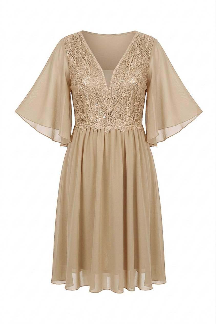 Wholesaler BEHOO - Curvy Women's Chiffon Dress with Lace and V-Neck