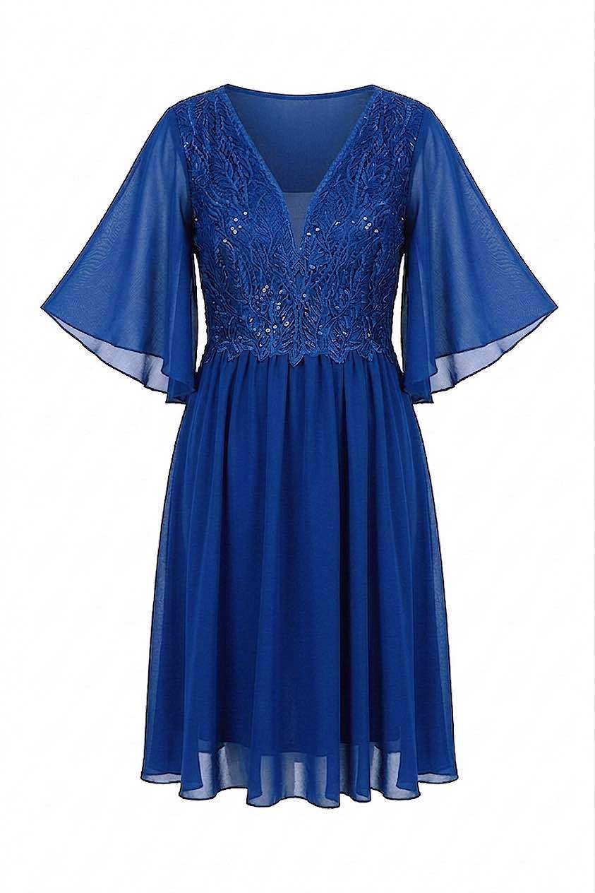 Grossista BEHOO - Abito Donna Curvy in Chiffon con Pizzo e Scollo a V