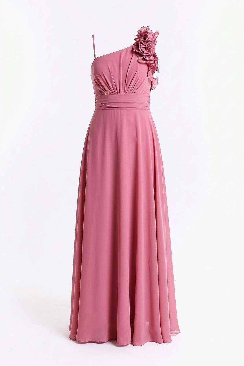 Wholesaler BEHOO - Women's long one-shoulder dress with 3D flowers and bow