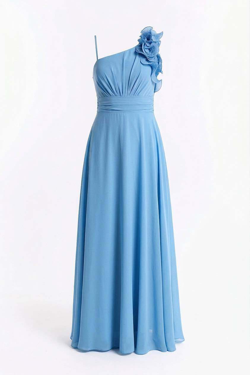 Wholesaler BEHOO - Women's long one-shoulder dress with 3D flowers and bow