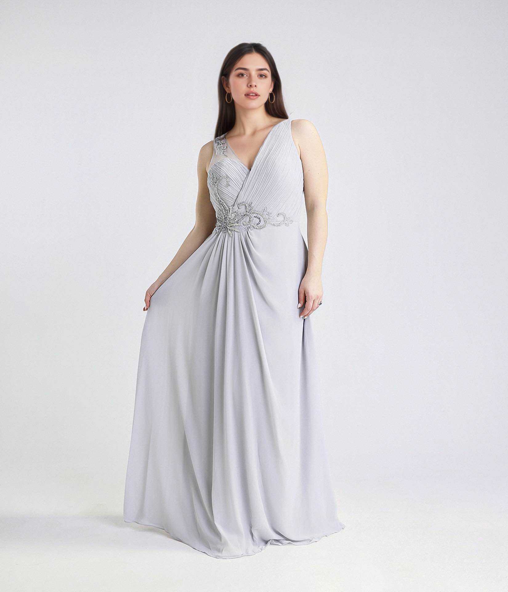 Grossiste BEHOO - Robe Longue Élégante Femme, Broderies de Perles et Chiffon Plissé, Robe de Cérémonie et de Soirée