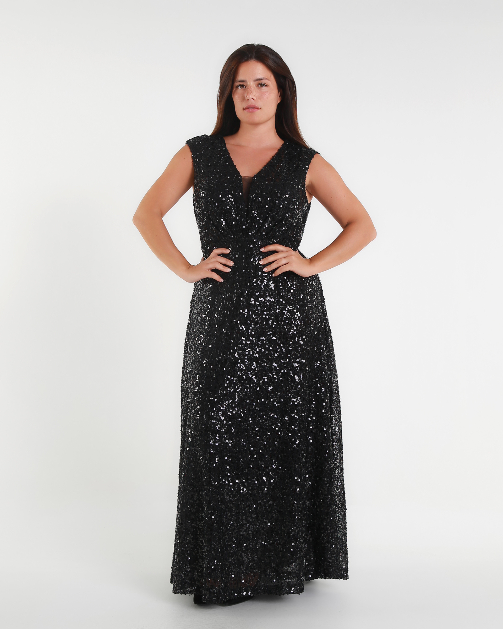 Wholesaler BEHOO - Plus-Size Sequin Sleeveless Evening Gown