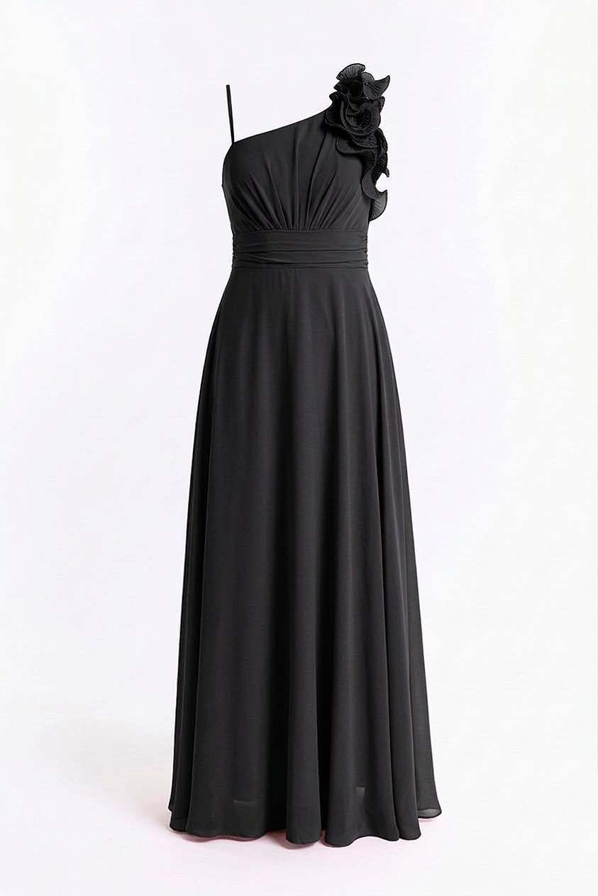 Wholesaler BEHOO - Women's long one-shoulder dress with 3D flowers and bow