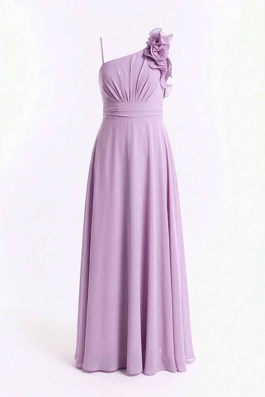 Wholesaler BEHOO - Women's long one-shoulder dress with 3D flowers and bow