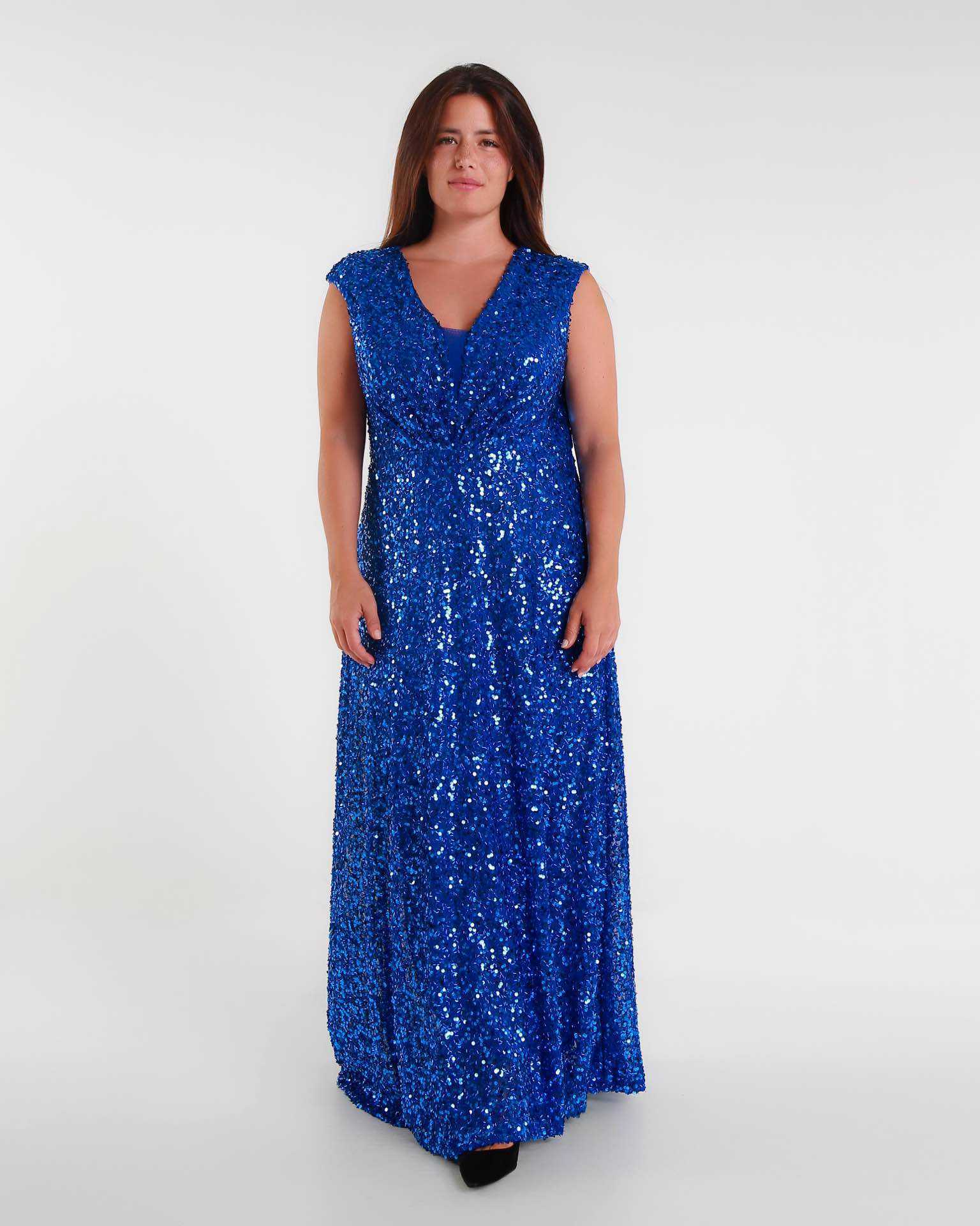 Wholesaler BEHOO - Curvy women's long dress with sequins and V-neck