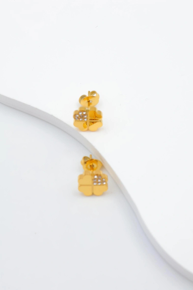 Grossiste Beli & Jolie - Clou d'oreille avec motif trèfle en forme de cœur et strass