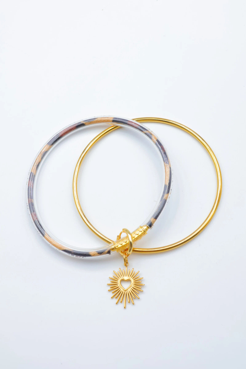 Mayorista Beli & Jolie - Brazalete doble en acero inoxidable – Colgante de corazón soleado
