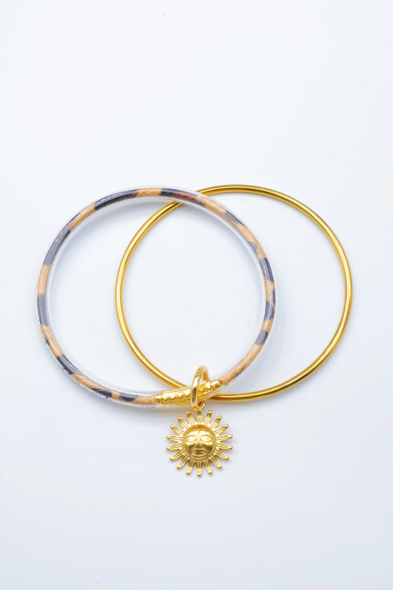 Grossiste Beli & Jolie - Bracelet jonc double en acier inoxydable – Breloque soleil