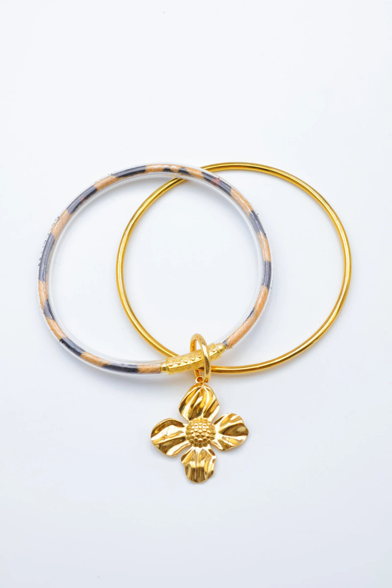 Mayorista Beli & Jolie - Brazalete doble en acero inoxidable – Colgante de flor