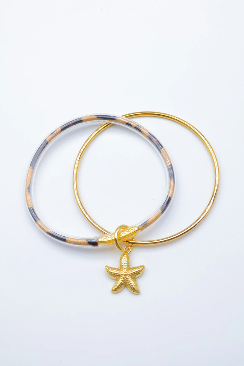 Grossiste Beli & Jolie - Bracelet jonc double en acier inoxydable – Breloque étoile de mer