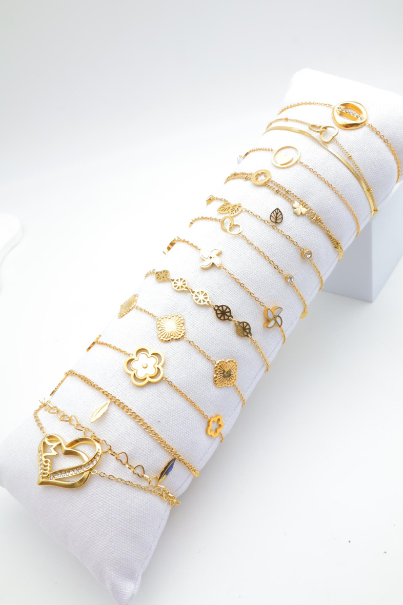 Grossista Beli & Jolie - Confezione di 12 braccialetti in acciaio inossidabile con cuscino