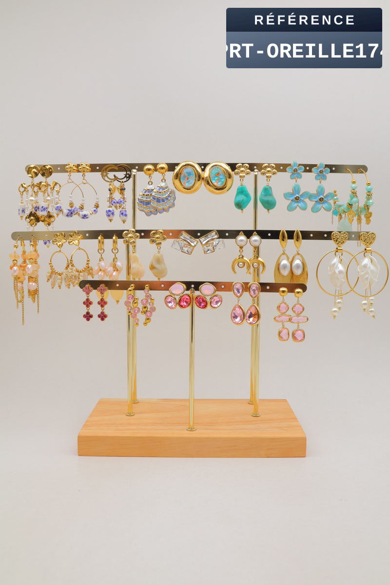 Mayorista Beli & Jolie - Expositor de 21 pendientes de doble piercing con cadena