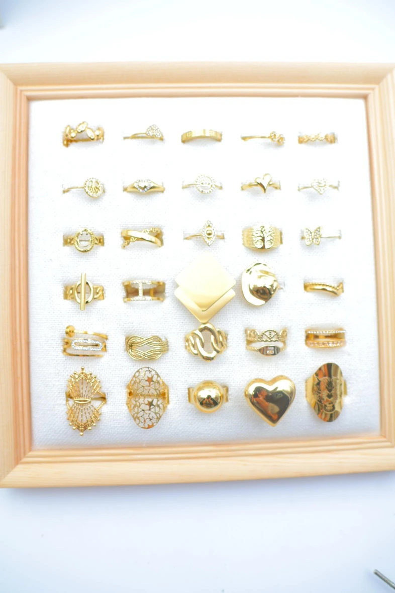 Mayorista Beli & Jolie - Juego de 30 anillos ajustables de acero inoxidable con cojín