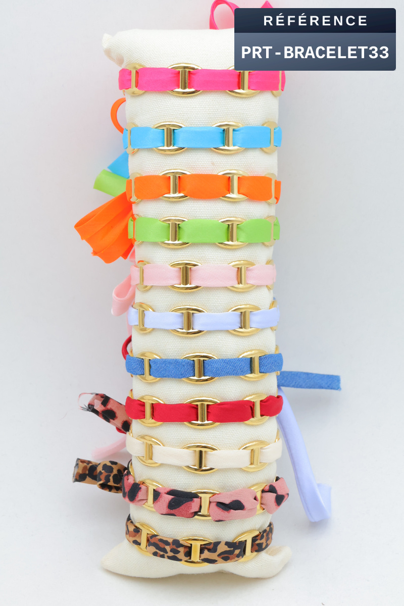 Grossiste Beli & Jolie - Lot de 11 bracelets jonc à tissu avec coussin