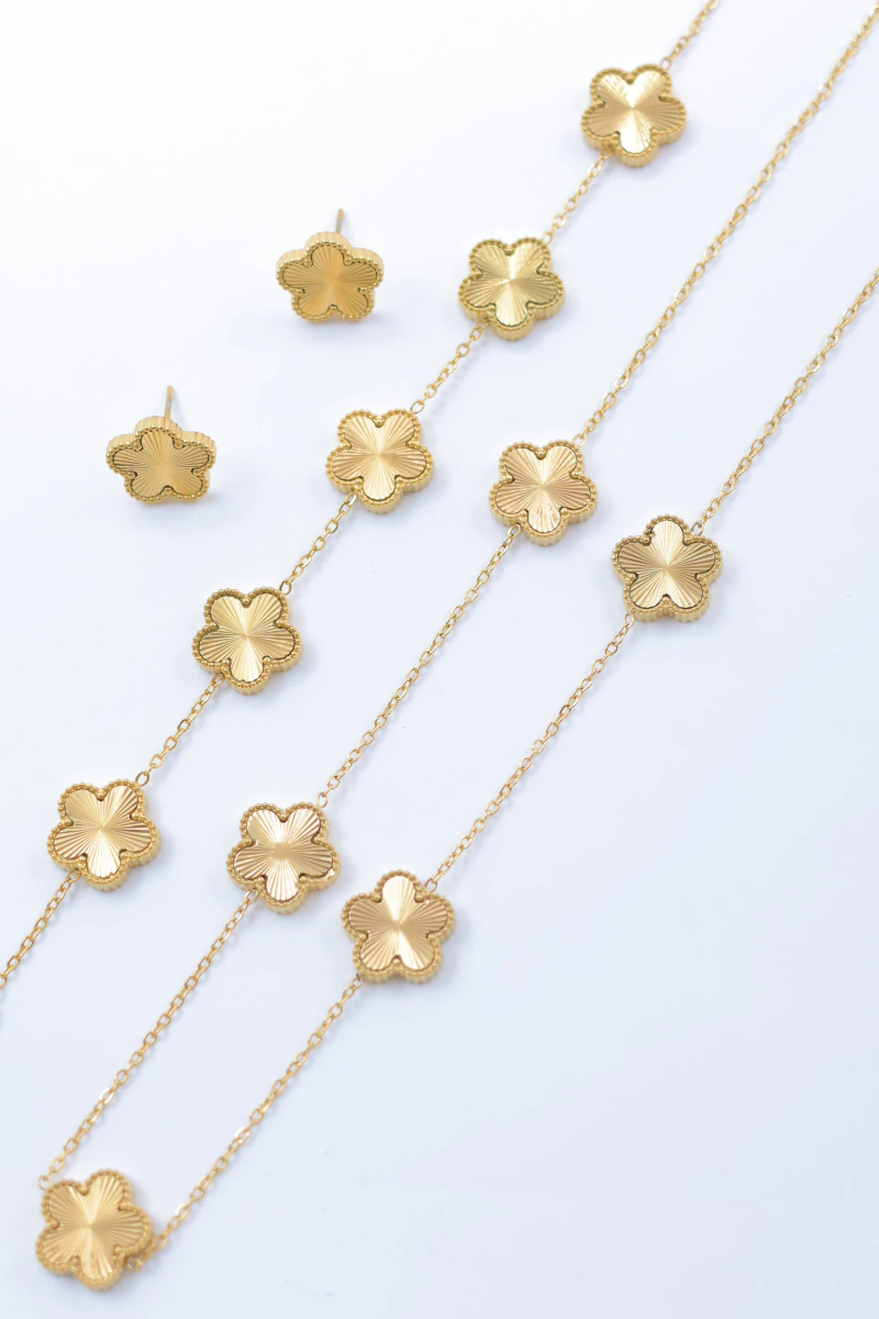 Mayorista Beli & Jolie - Conjuntos de joyas de trébol de cinco hojas reversibles en acero inoxidable