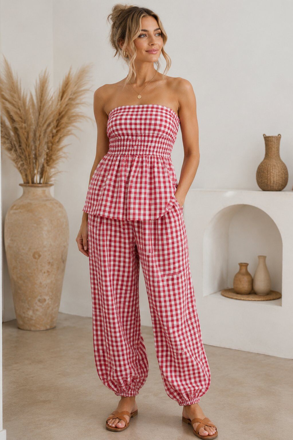 Grossiste Bellavie - ENSEMBLE TOP ET PANTALON EN CARREAUX