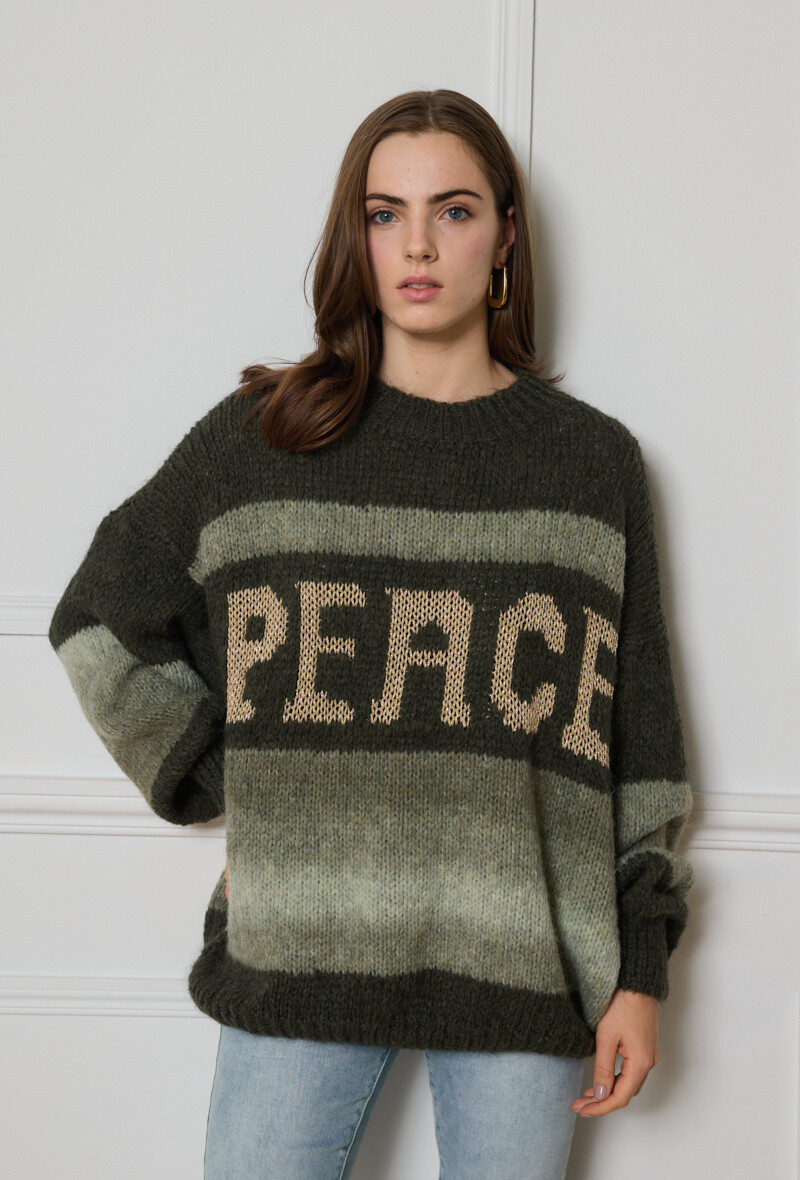 Grossiste Bellavie - PULL EN MAILLE AVEC PEACE  AVEC 20%KID MOHAI