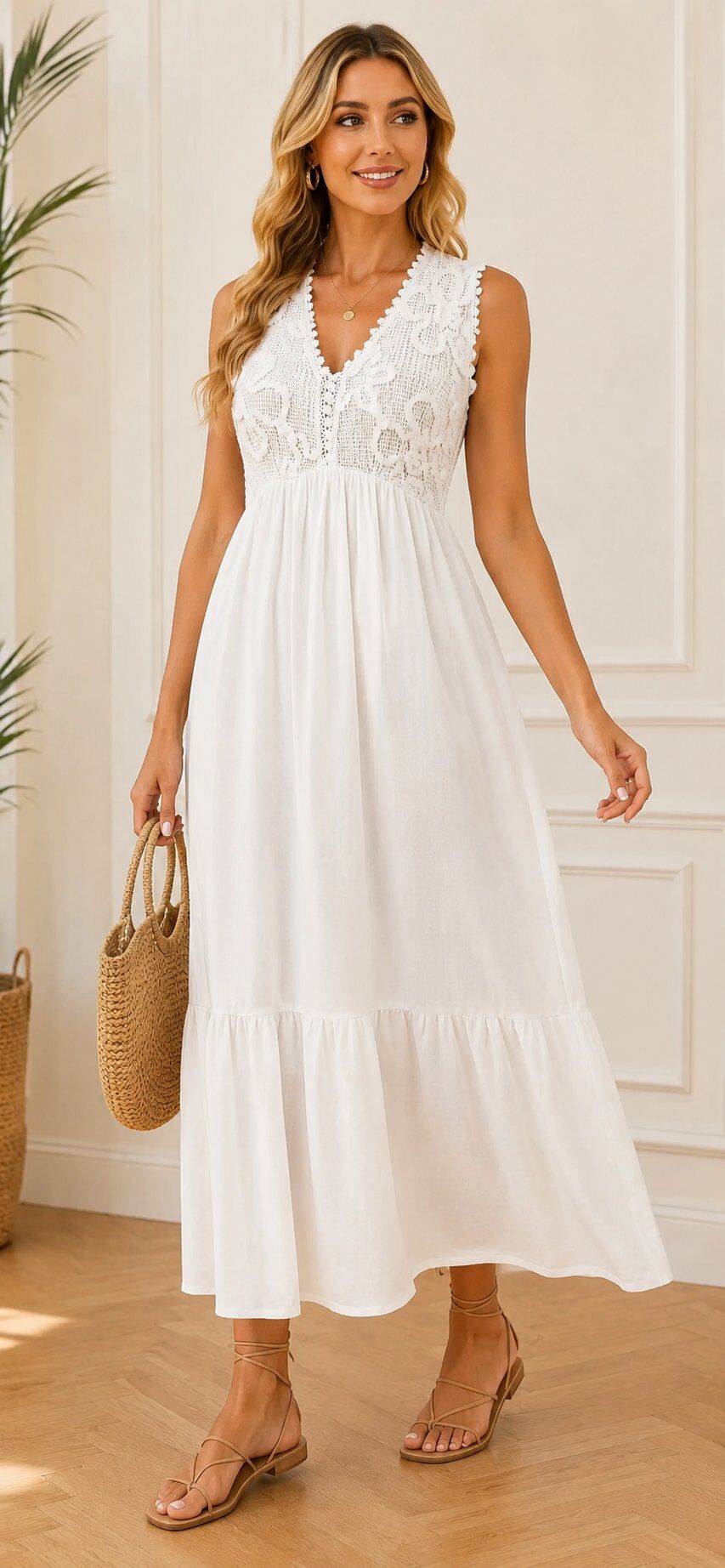 Großhändler Bellavie - Schickes Boho-Kleid mit V-Ausschnitt und Ärmellos
