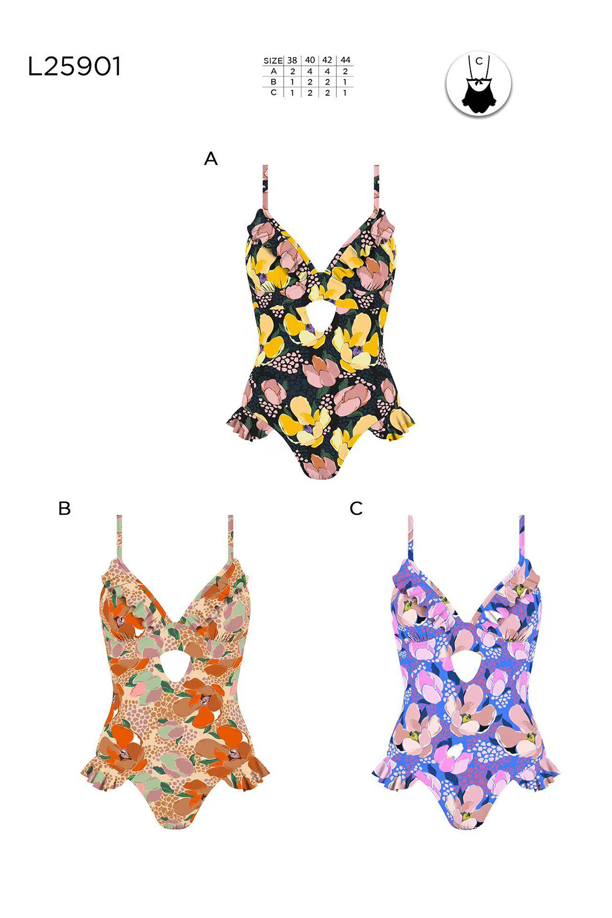 Grossiste BELLE COM'ELLE - Maillot de Bain 1 pièce Floral