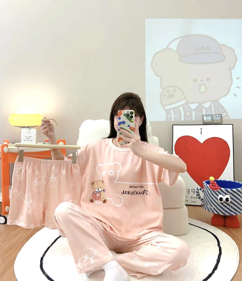 Wholesaler BELLE COM'ELLE - Checkered Bear 3-Piece Pajamas Set