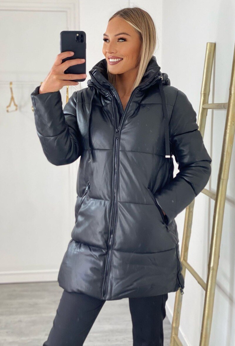 Großhändler Belle Copine - Mittellange Daunenjacke aus Kunstleder