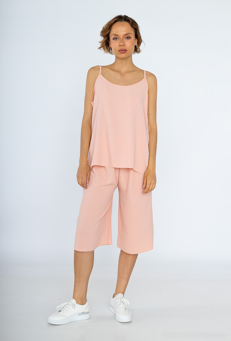 Mayorista Belle Fa - Conjunto de top de tirantes y pantalones capri anchos. 826_3