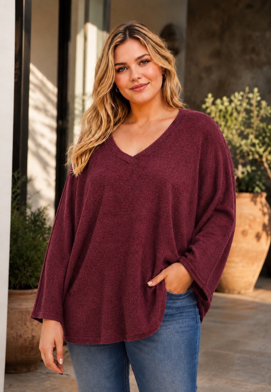Grossiste Belle Fa - Pull extra épais et doux à col v , 5881-229