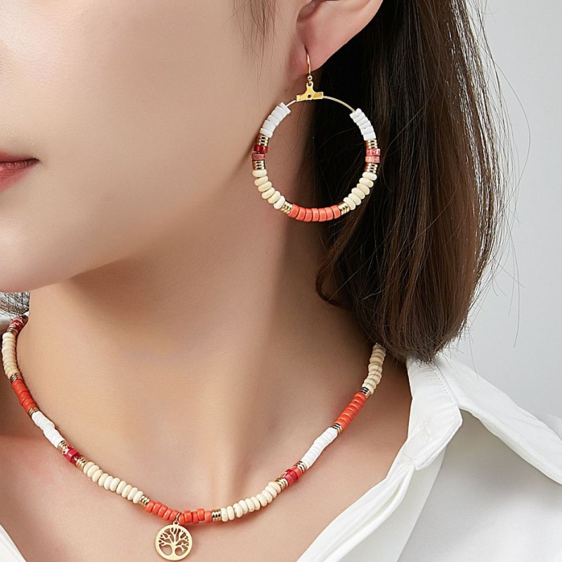 Grossiste BELLE MISS - boucles d'oreille crochet en acier et pierre naturelle