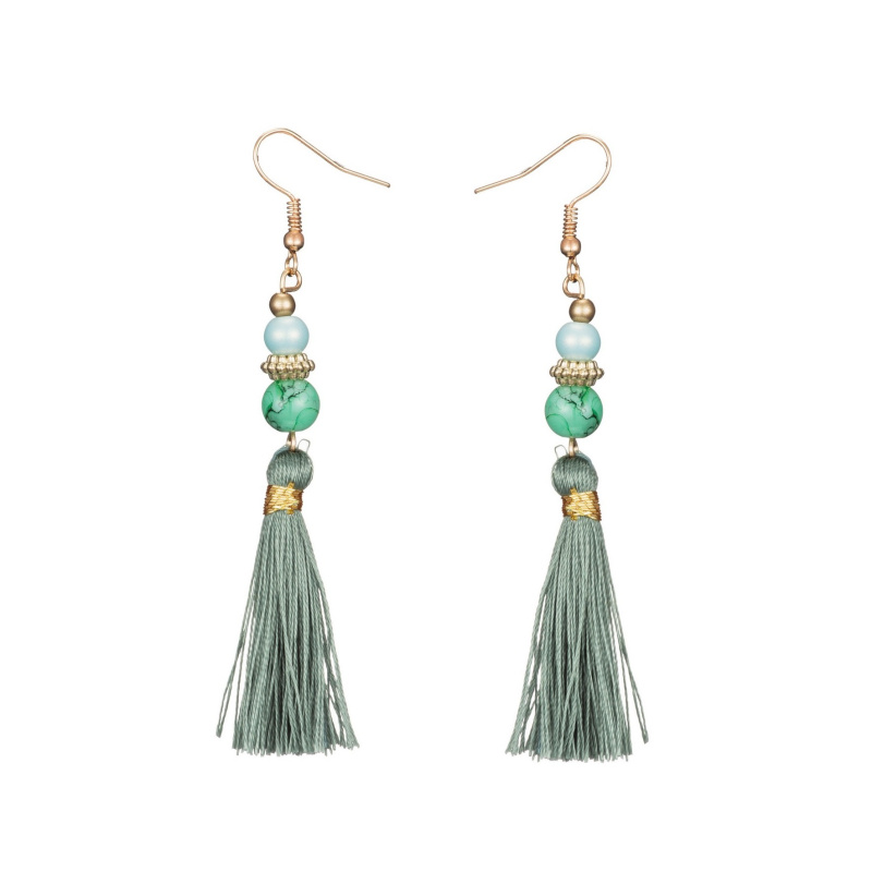 Grossiste BELLE MISS - boucle d'oreille fish hook doré avec pierres et pompon