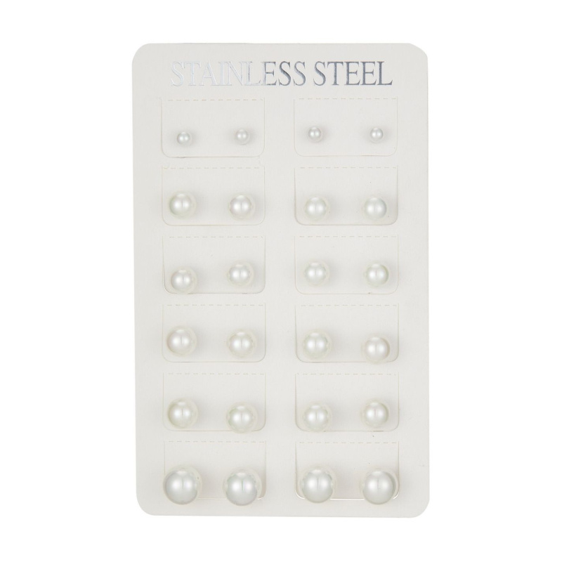 Mayorista BELLE MISS - Placa de 12 pares de pendientes de perlas sobre tallo de acero