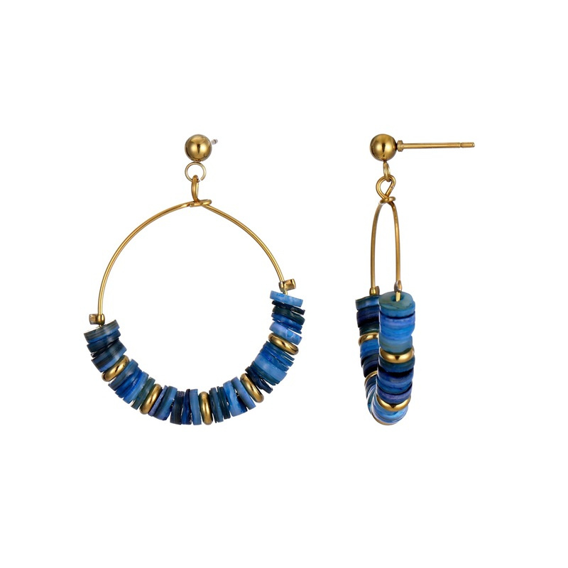 Grossiste BELLE MISS - Boucle d'oreille à tige acier doré et nacre teintée