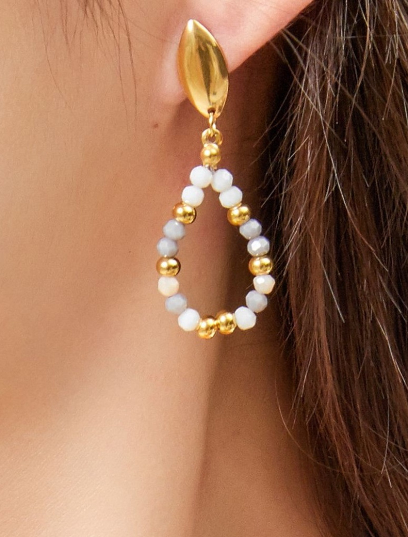 Grossiste BELLE MISS - Boucle d'oreille acier doré et cristal