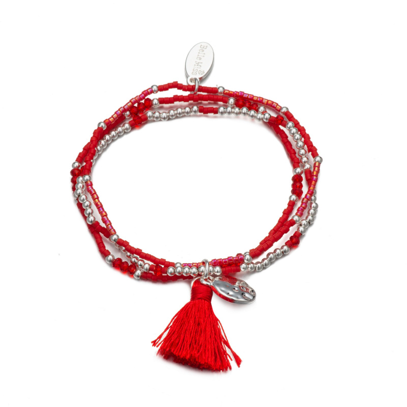 Mayorista BELLE MISS - Pulseras elásticas de triple hilera con pompón