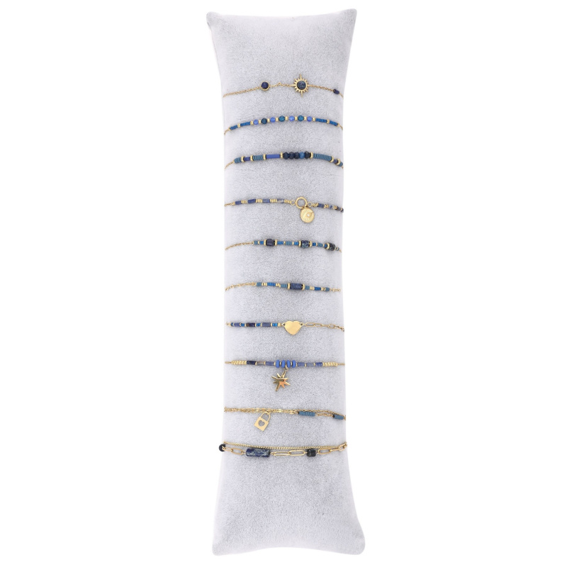 Mayorista BELLE MISS - Juego de 10 pulseras de acero dorado con piedra de colores y cristal.