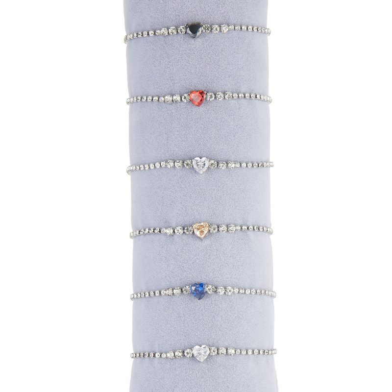 Mayorista BELLE MISS - Juego de 6 pulseras de cristal de acero plateado.