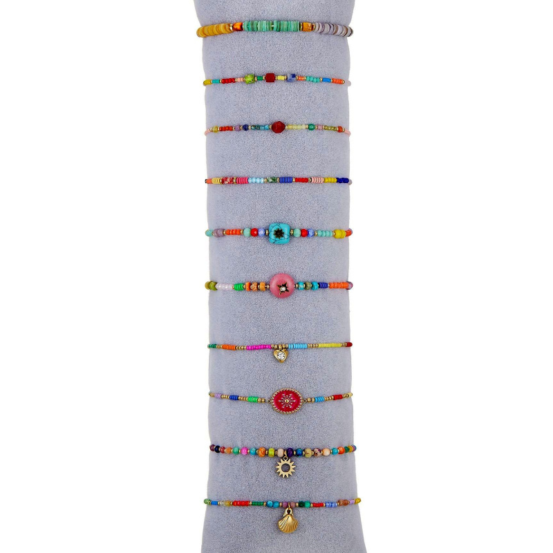 Grossiste BELLE MISS - Lot 10 bracelets élastiques en pierre et nacre