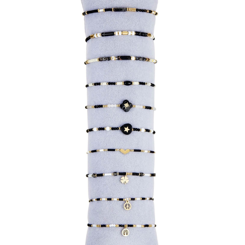 Grossiste BELLE MISS - Lot 10 bracelets élastiques en pierre et nacre